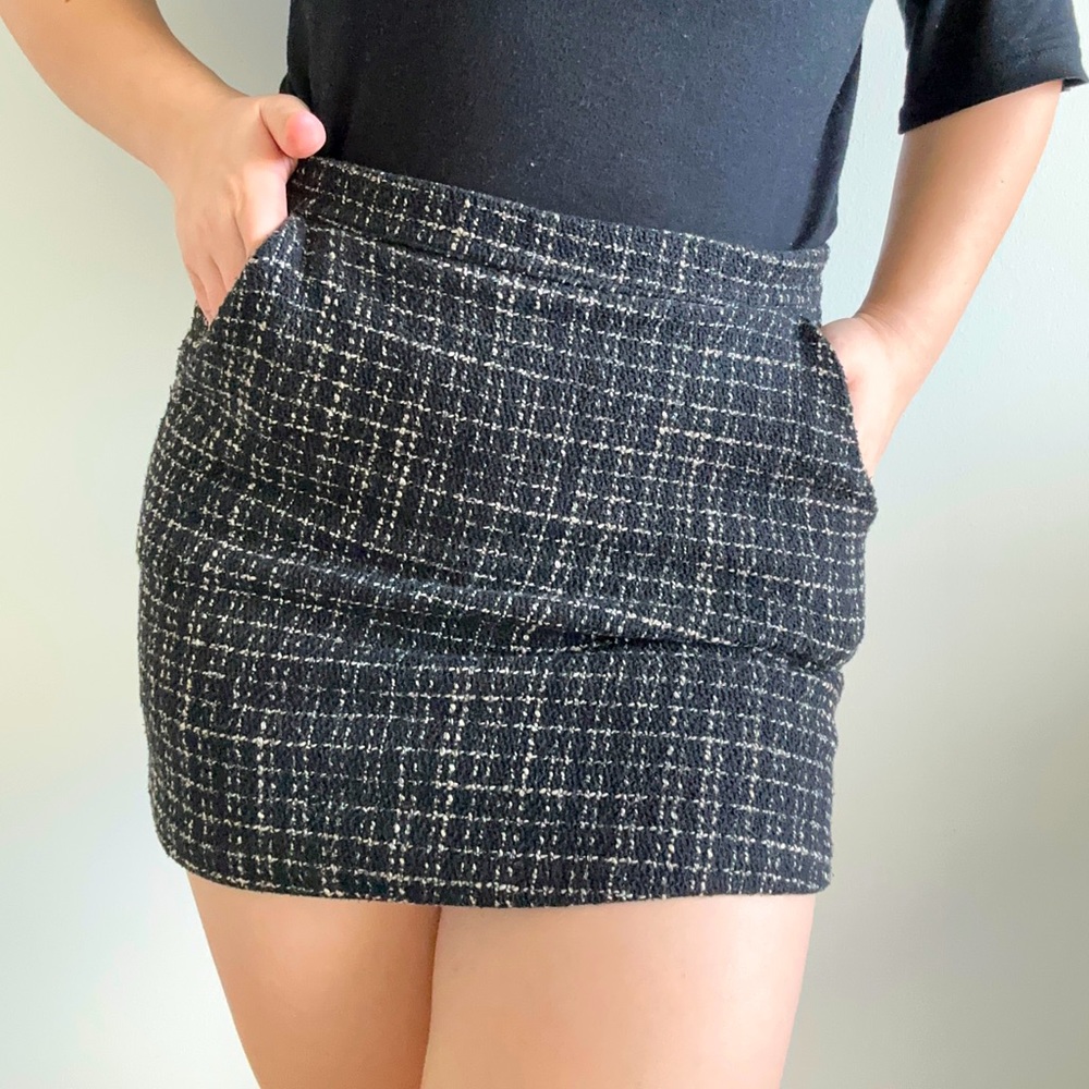 Women Two-Layer High Waist Tweed Black & Gold Skirt Size S